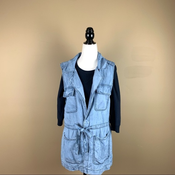 ANTHROPOLOGIE Sanctuary Chambray Button-down cinched waist Denim sleeveless Vest - Picture 4 of 11